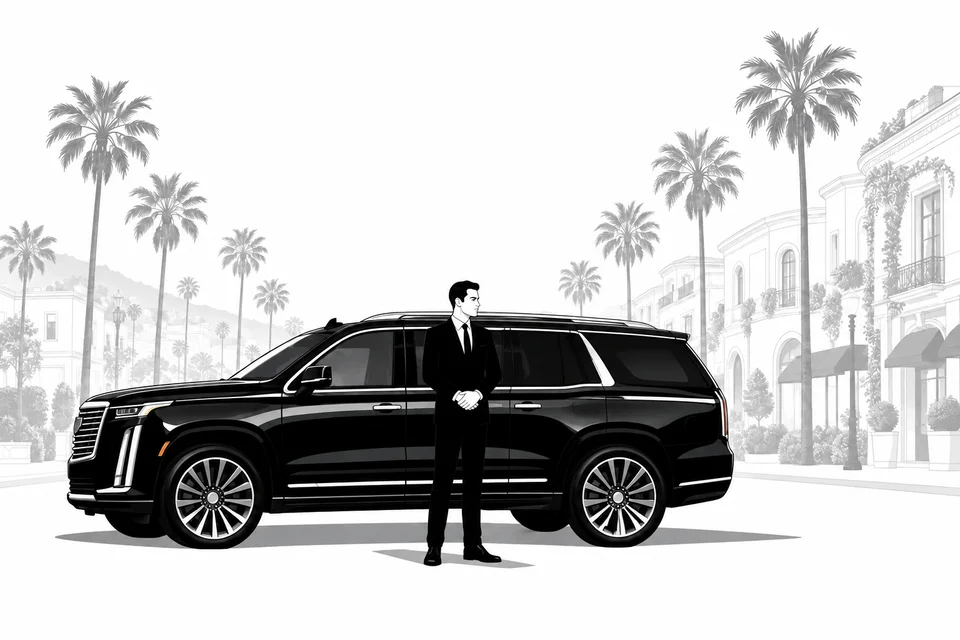 A chauffeured black SUV on a Los Angeles street — illustration